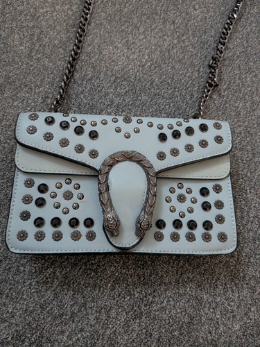 Baby blue studded handbag - blue,