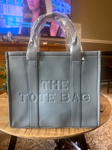Pale blue faux leather handbag - faux,